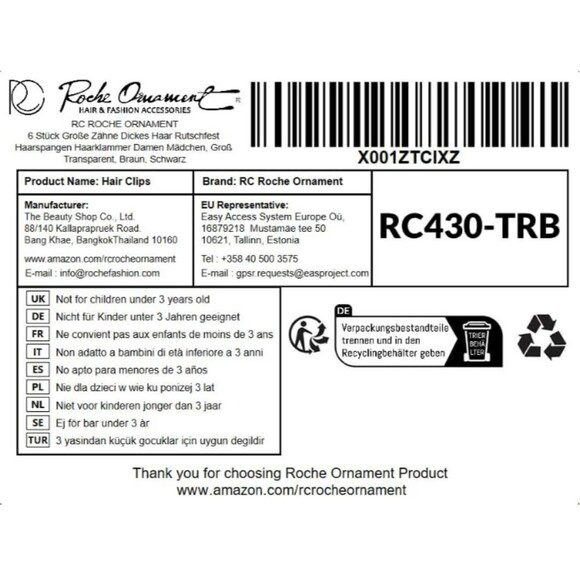 Set of 6 Large Lay Flat Hair Claw Clips in Black, Clear, and Amber NWT - Picture 6 of 7